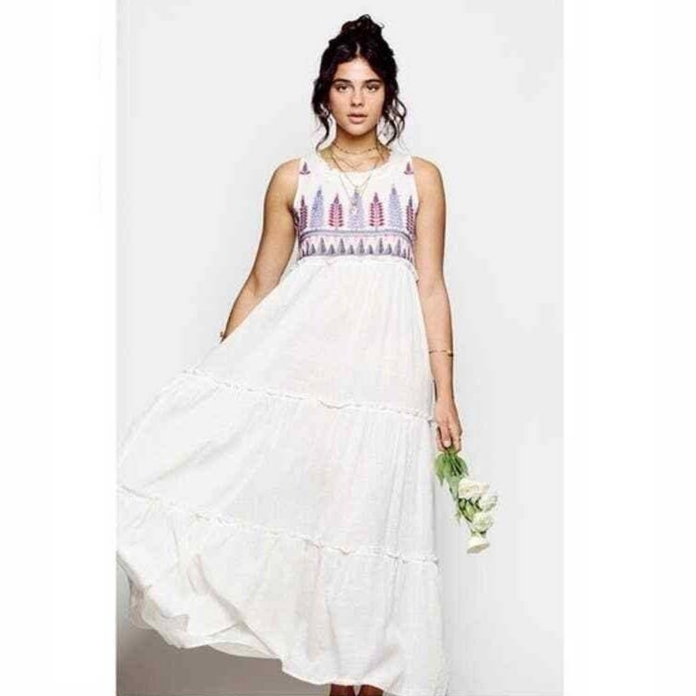RAGA Panama Cotton Embroidered Tiered Halter Maxi Dress Size Medium